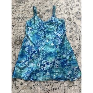 Sophia By Delicates 90s Y2K Silky Blue Floral Mini Dress Chemise Nightgown S